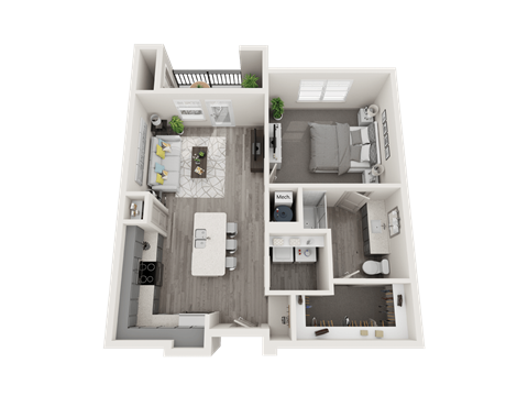 Floor plan for 1 bed, 1 bath, 755 sqft